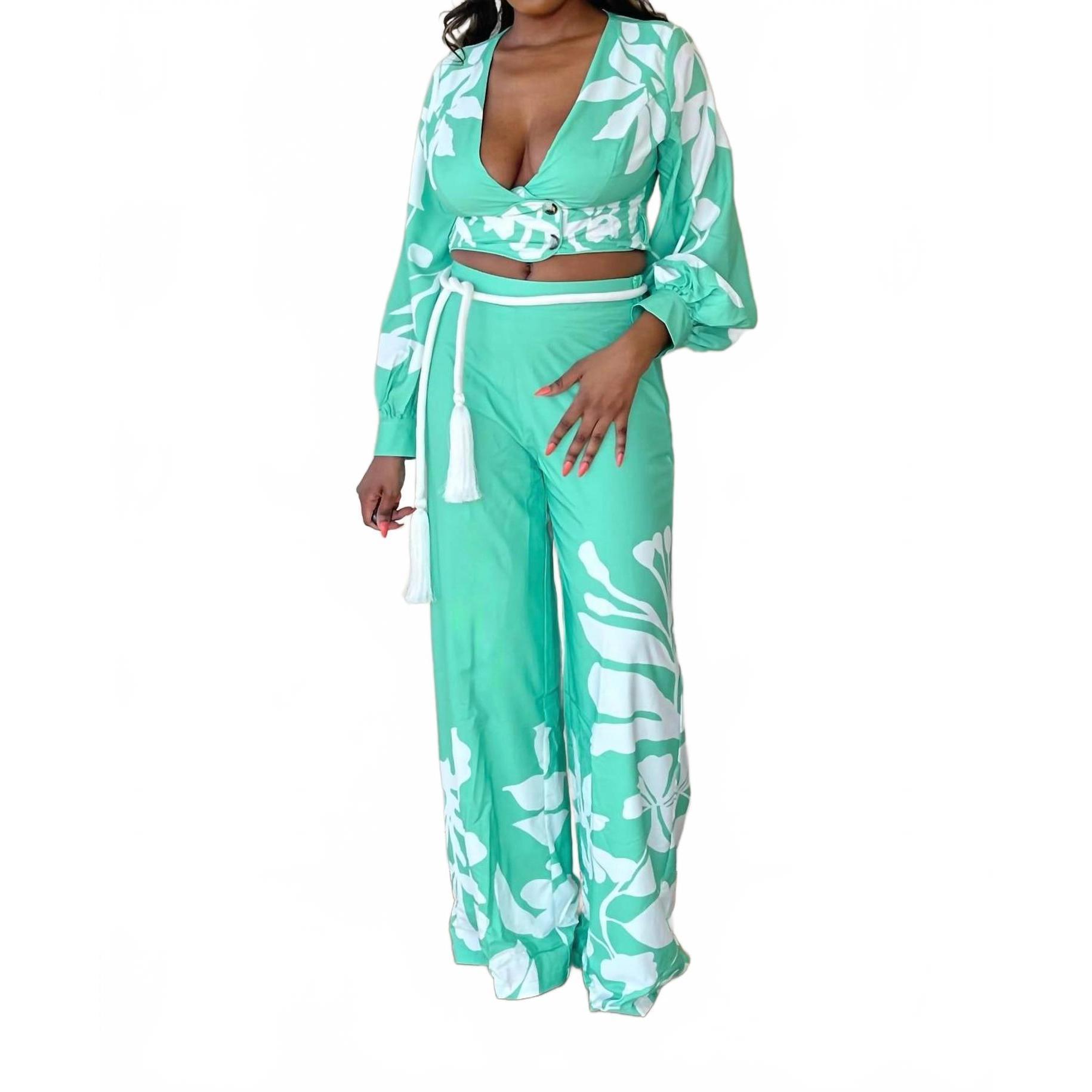 New Chicways I'm Out Of Office Pant Set In Mint Green